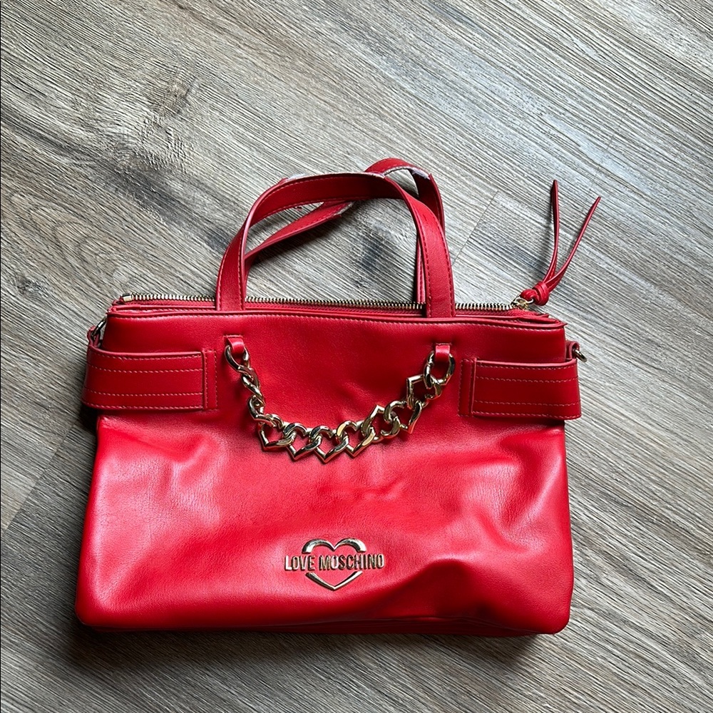 Love Moschino Red Leather Purse with Gold Chain Detail